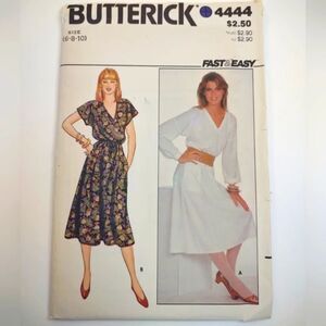 Vintage Butterick Pattern 4444 Dress Loose Fitting Mid Calf V Neck 6-8-1…
